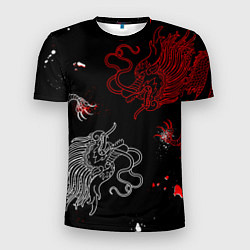 Мужская спорт-футболка Китайский дракон Красно - Белый