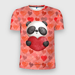 Футболка спортивная мужская Панда с сердечком день влюбленных, цвет: 3D-принт