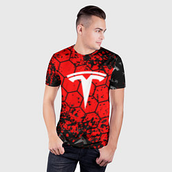 Футболка спортивная мужская Tesla Logo соты, цвет: 3D-принт — фото 2