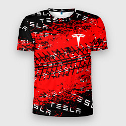 Футболка спортивная мужская Tesla - Следы от колес, цвет: 3D-принт