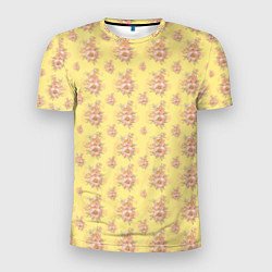 Мужская спорт-футболка Розовые пионы на желтом фоне