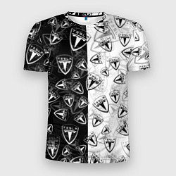 Мужская спорт-футболка TESLA BLACK AND WHITE LOGO PATTERN