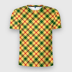 Мужская спорт-футболка Желто-зеленая Клетка
