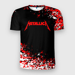 Футболка спортивная мужская Metallica текстура белая красная, цвет: 3D-принт