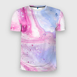 Мужская спорт-футболка Абстрактные краски голубой, розовый