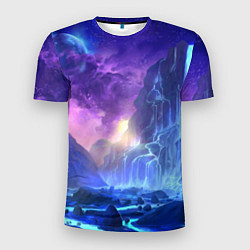Мужская спорт-футболка Фантастический пейзаж Водопад Неон