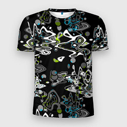 Мужская спорт-футболка Черно-белый с синими вкраплениями абстрактный узор