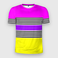 Мужская спорт-футболка Яркие неоновые полосы в сочетании с черно-белыми п