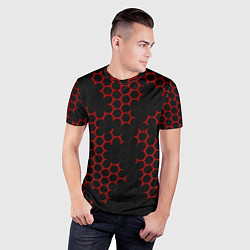 Футболка спортивная мужская НАНОКОСТЮМ Black and Red Hexagon Гексагоны, цвет: 3D-принт — фото 2