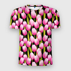Мужская спорт-футболка Цветы Розовые Тюльпаны