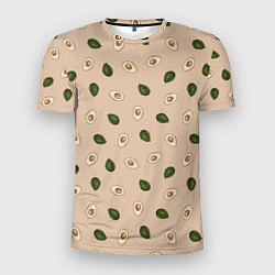 Футболка спортивная мужская Авокадо на бежевом паттерн, цвет: 3D-принт