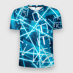 Мужская спорт-футболка Неоновые лучи и неоновые надписи - Голубой