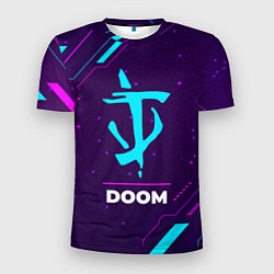 Футболка спортивная мужская Символ Doom в неоновых цветах на темном фоне, цвет: 3D-принт