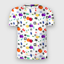 Мужская спорт-футболка Разноцветные фрукты и ягоды на белом фоне