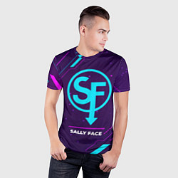 Футболка спортивная мужская Символ Sally Face в неоновых цветах на темном фоне, цвет: 3D-принт — фото 2