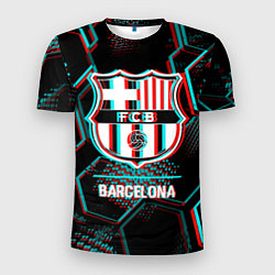 Футболка спортивная мужская Barcelona FC в стиле Glitch на темном фоне, цвет: 3D-принт