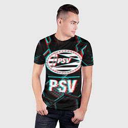 Футболка спортивная мужская PSV FC в стиле Glitch на темном фоне, цвет: 3D-принт — фото 2