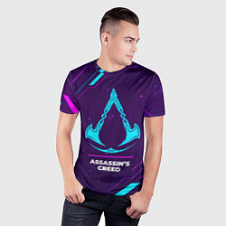 Футболка спортивная мужская Символ Assassins Creed в неоновых цветах на темном, цвет: 3D-принт — фото 2