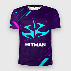 Футболка спортивная мужская Символ Hitman в неоновых цветах на темном фоне, цвет: 3D-принт