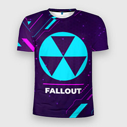 Футболка спортивная мужская Символ Fallout в неоновых цветах на темном фоне, цвет: 3D-принт