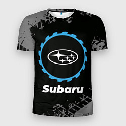 Футболка спортивная мужская Subaru в стиле Top Gear со следами шин на фоне, цвет: 3D-принт