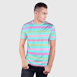 Футболка спортивная мужская Pink turquoise stripes horizontal Полосатый узор, цвет: 3D-принт — фото 2