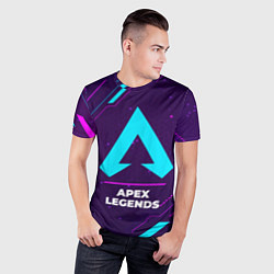 Футболка спортивная мужская Символ Apex Legends в неоновых цветах на темном фо, цвет: 3D-принт — фото 2