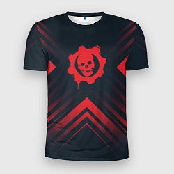 Футболка спортивная мужская Красный Символ Gears of War на темном фоне со стре, цвет: 3D-принт