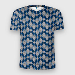 Мужская спорт-футболка Синие, бежевые ромбы