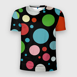 Мужская спорт-футболка Разноцветные круги на чёрном фоне