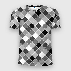Мужская спорт-футболка Черно-белый клетчатый узор