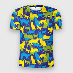 Мужская спорт-футболка Синий кошачий камуфляж
