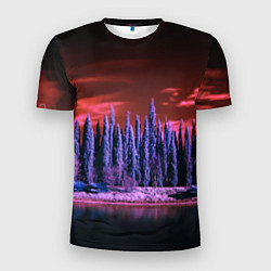 Мужская спорт-футболка Абстрактный фиолетовый лес и тёмная река