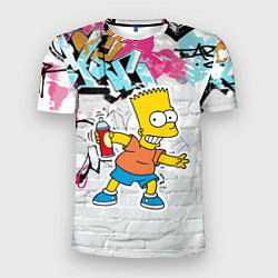 Мужская спорт-футболка Барт Симпсон на фоне стены с граффити
