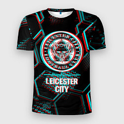 Футболка спортивная мужская Leicester City FC в стиле glitch на темном фоне, цвет: 3D-принт
