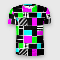 Мужская спорт-футболка Неоновый геометрический узор на черном