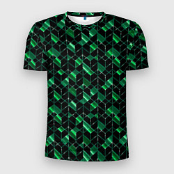 Мужская спорт-футболка Геометрический узор, зеленые фигуры на черном
