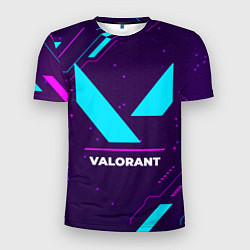 Футболка спортивная мужская Символ Valorant в неоновых цветах на темном фоне, цвет: 3D-принт
