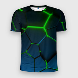 Мужская спорт-футболка Разлом зеленых неоновых плит - геометрия