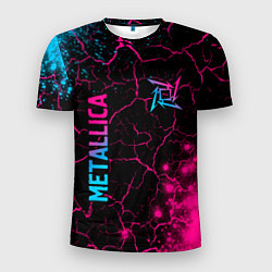 Мужская спорт-футболка Metallica - neon gradient: символ и надпись вертик