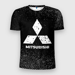 Футболка спортивная мужская Mitsubishi с потертостями на темном фоне, цвет: 3D-принт