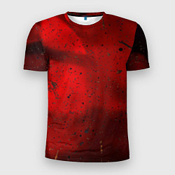 Мужская спорт-футболка Абстрактный красный дым и брызги тёмной краски