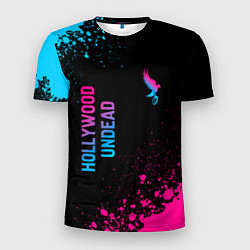 Мужская спорт-футболка Hollywood Undead - neon gradient: символ и надпись
