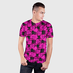 Футболка спортивная мужская Black and pink hearts pattern on checkered, цвет: 3D-принт — фото 2
