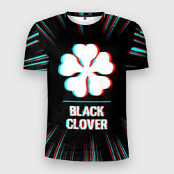 Футболка спортивная мужская Символ Black Clover в стиле glitch на темном фоне, цвет: 3D-принт