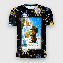 Футболка спортивная мужская Новый год мишка угощает белочек, цвет: 3D-принт