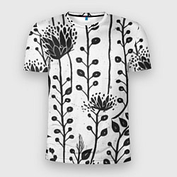 Мужская спорт-футболка Нарисованные монохромные цветы