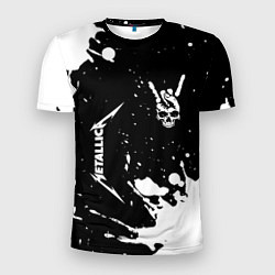 Мужская спорт-футболка Metallica и рок символ на темном фоне