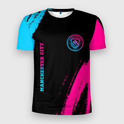 Мужская спорт-футболка Manchester City - neon gradient: надпись, символ