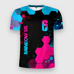 Мужская спорт-футболка Rainbow Six - neon gradient: надпись, символ
